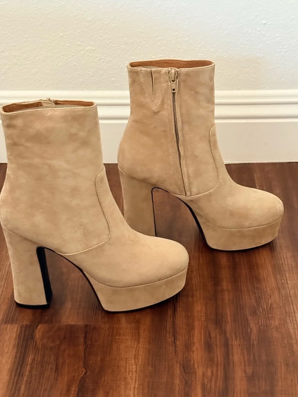 Jeffrey Campbell Suede Bratz-z Platform Ankle Boots Tan Taupe Y2K size 8